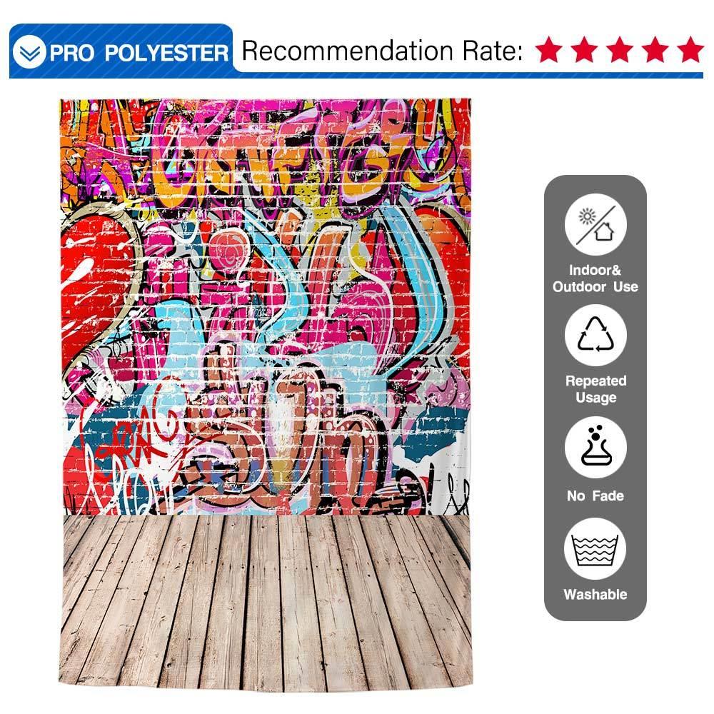 Allenjoy Graffiti Backdrop Cool Red Brick Wall Wood Floor Backdrop Backgrounds for Kids - Allenjoystudio