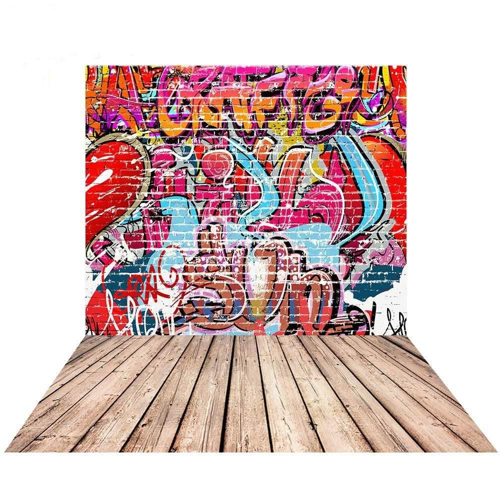 Allenjoy Graffiti Backdrop Cool Red Brick Wall Wood Floor Backdrop Backgrounds for Kids - Allenjoystudio