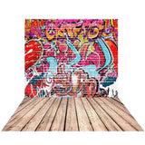 Allenjoy Graffiti Backdrop Cool Red Brick Wall Wood Floor Backdrop Backgrounds for Kids - Allenjoystudio