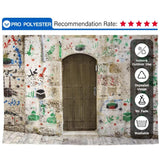 Allenjoy Graffiti background Colorful White Stone Wall Dark Brown Arched Door Backdrops - Allenjoystudio