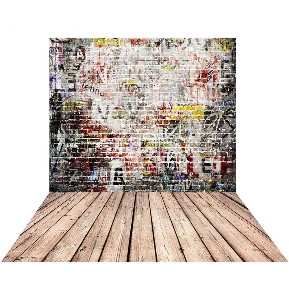 Allenjoy Graffiti Background Letters Cool Brick Wall Wood Floor for Photography Studio - Allenjoystudio