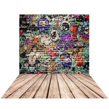 Allenjoy Graffiti Backgrounds Cartoon Brick Wall Wood Floor Backdrop for Photostudio