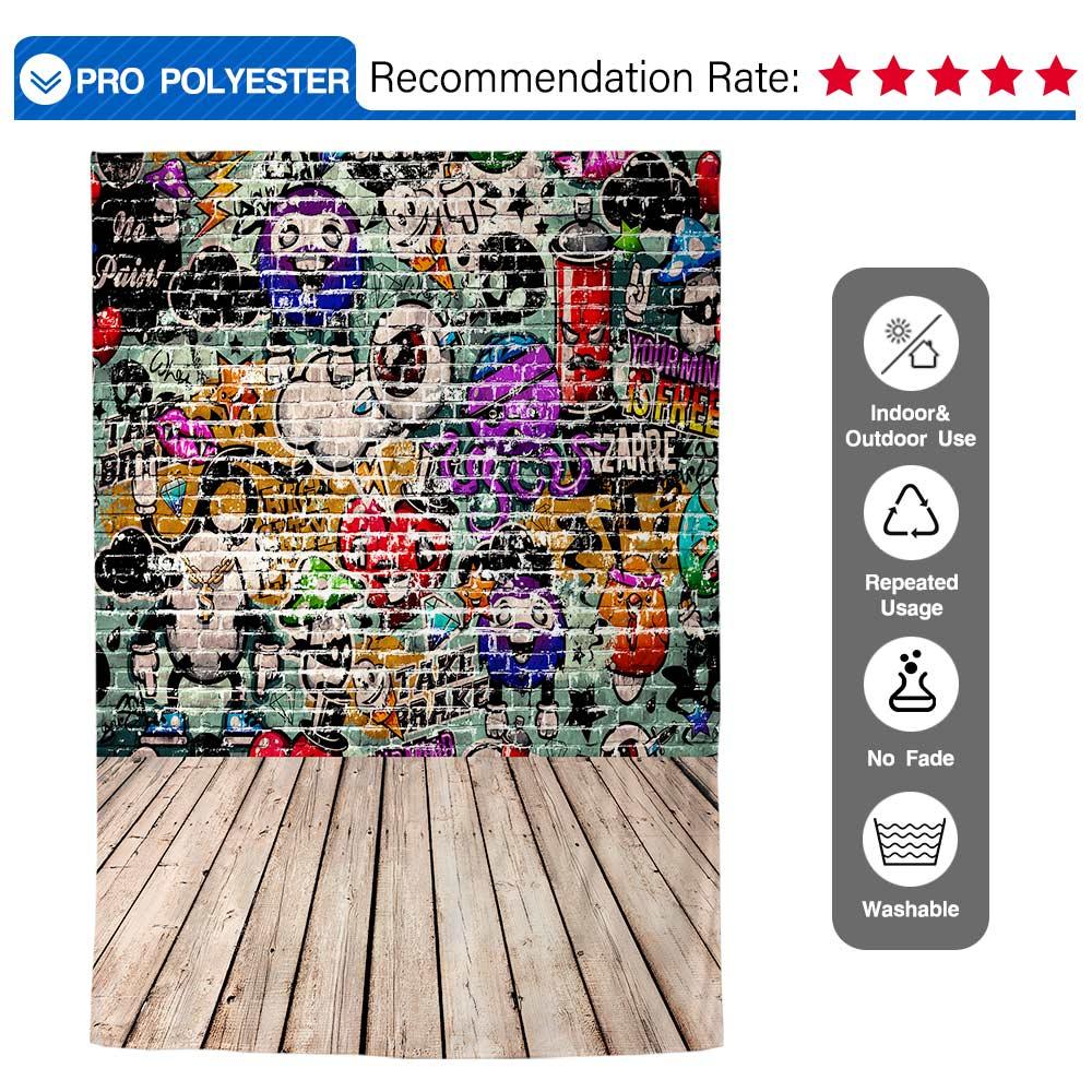 Allenjoy Graffiti Backgrounds Cartoon Brick Wall Wood Floor Backdrop for Photostudio - Allenjoystudio