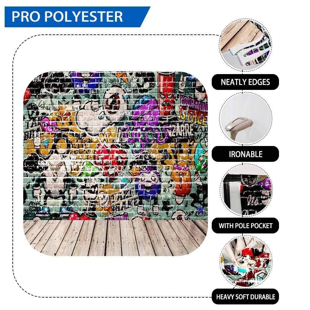 Allenjoy Graffiti Backgrounds Cartoon Brick Wall Wood Floor Backdrop for Photostudio - Allenjoystudio