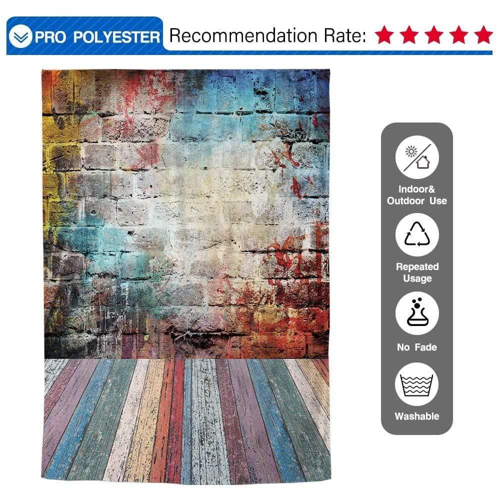 Allenjoy Graffiti Brick Wall Colorful Wooden Floor Backdrop - Allenjoystudio