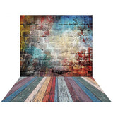 Allenjoy Graffiti Brick Wall Colorful Wooden Floor Backdrop