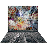 Allenjoy Graffiti Captain America Backdrop and Vintage Wooden Floor Photocall Decorations