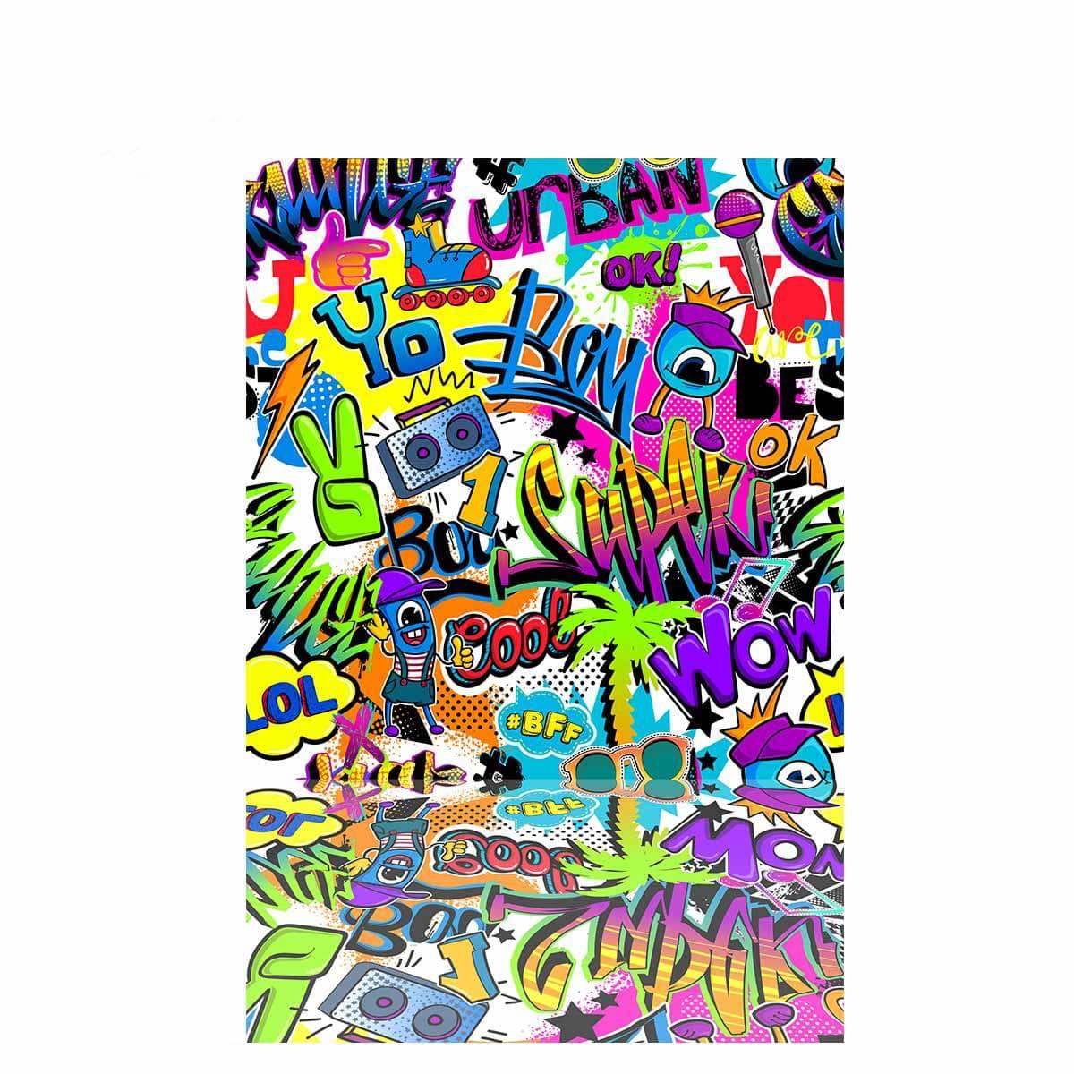 Allenjoy Graffiti Photocall Background for Kids Rock and Roll Cloud Microphone Sunglasses - Allenjoystudio