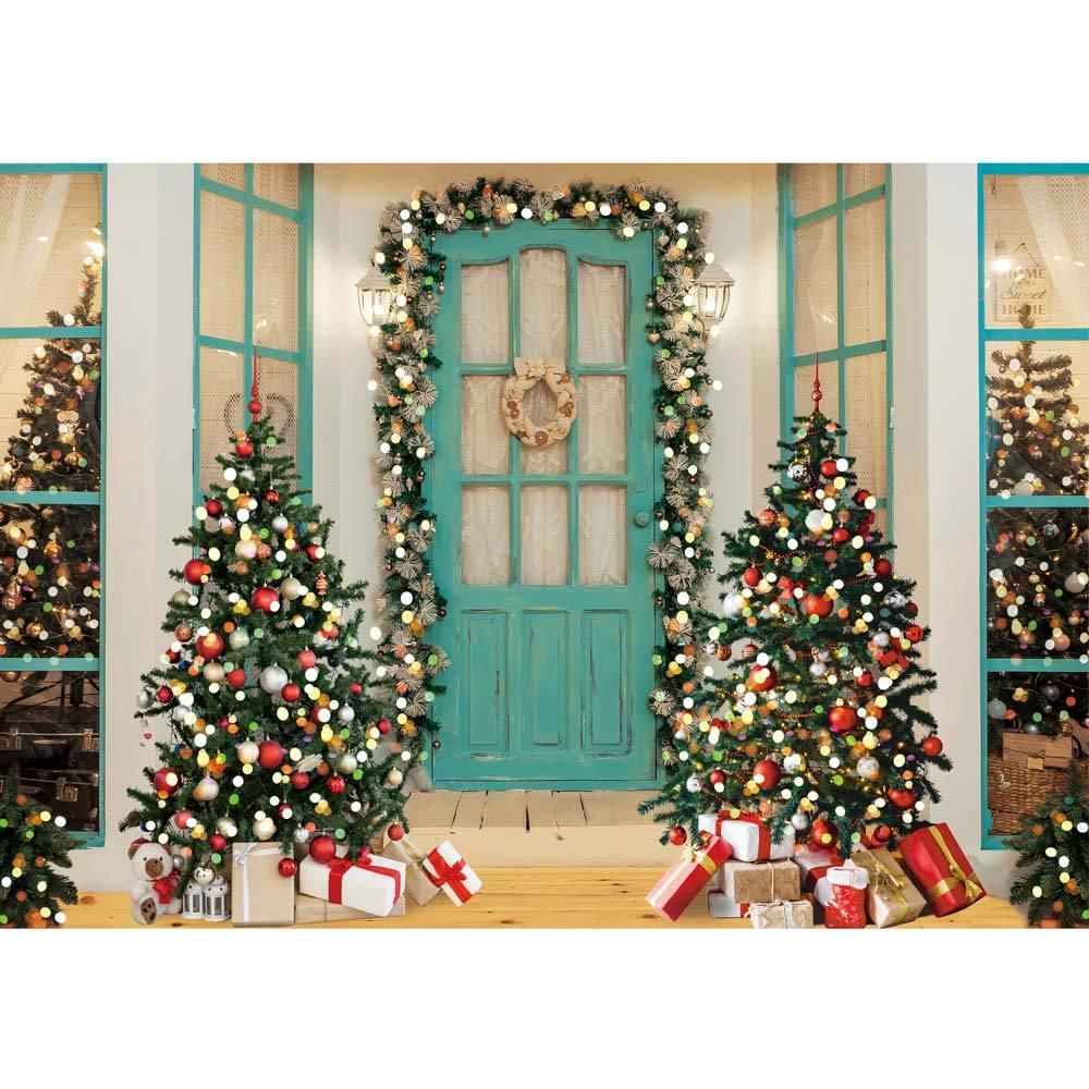 Allenjoy Green Christmas Door Backdrop for Family Portrait - Allenjoystudio
