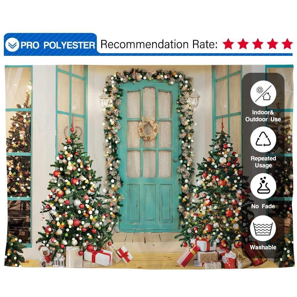 Allenjoy Green Christmas Door Backdrop for Family Portrait - Allenjoystudio