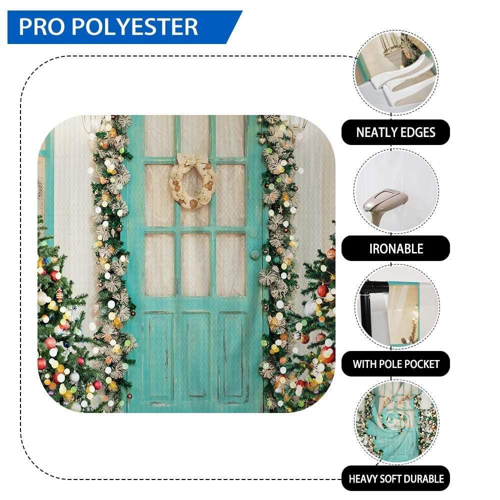 Allenjoy Green Christmas Door Backdrop for Family Portrait - Allenjoystudio