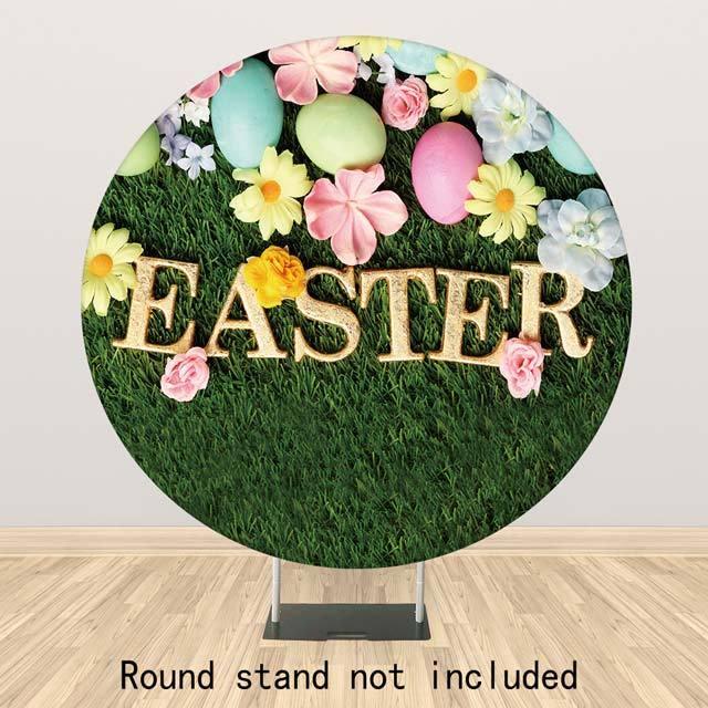 Allenjoy Green Grass Easter Eggs Round Backdrop - Allenjoystudio