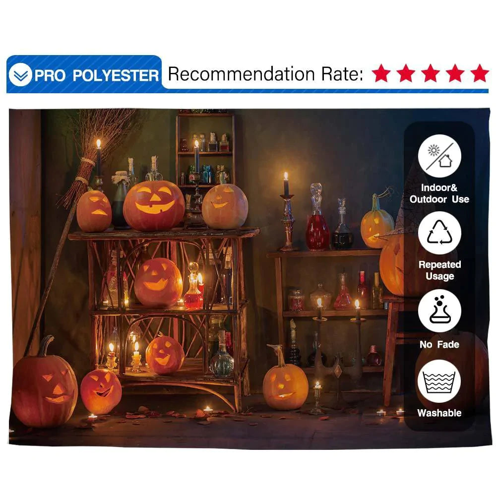 Allenjoy Halloween Pumpkin Broom in Witch House Backdrop for Kids - Allenjoystudio