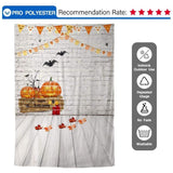 Allenjoy Pumpkin Bats Flags White Brick Wall Wooden Floor Backdrop - Allenjoystudio