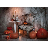 Allenjoy Halloween Horror Spider Web House Pumpkin Lantern Backdrop