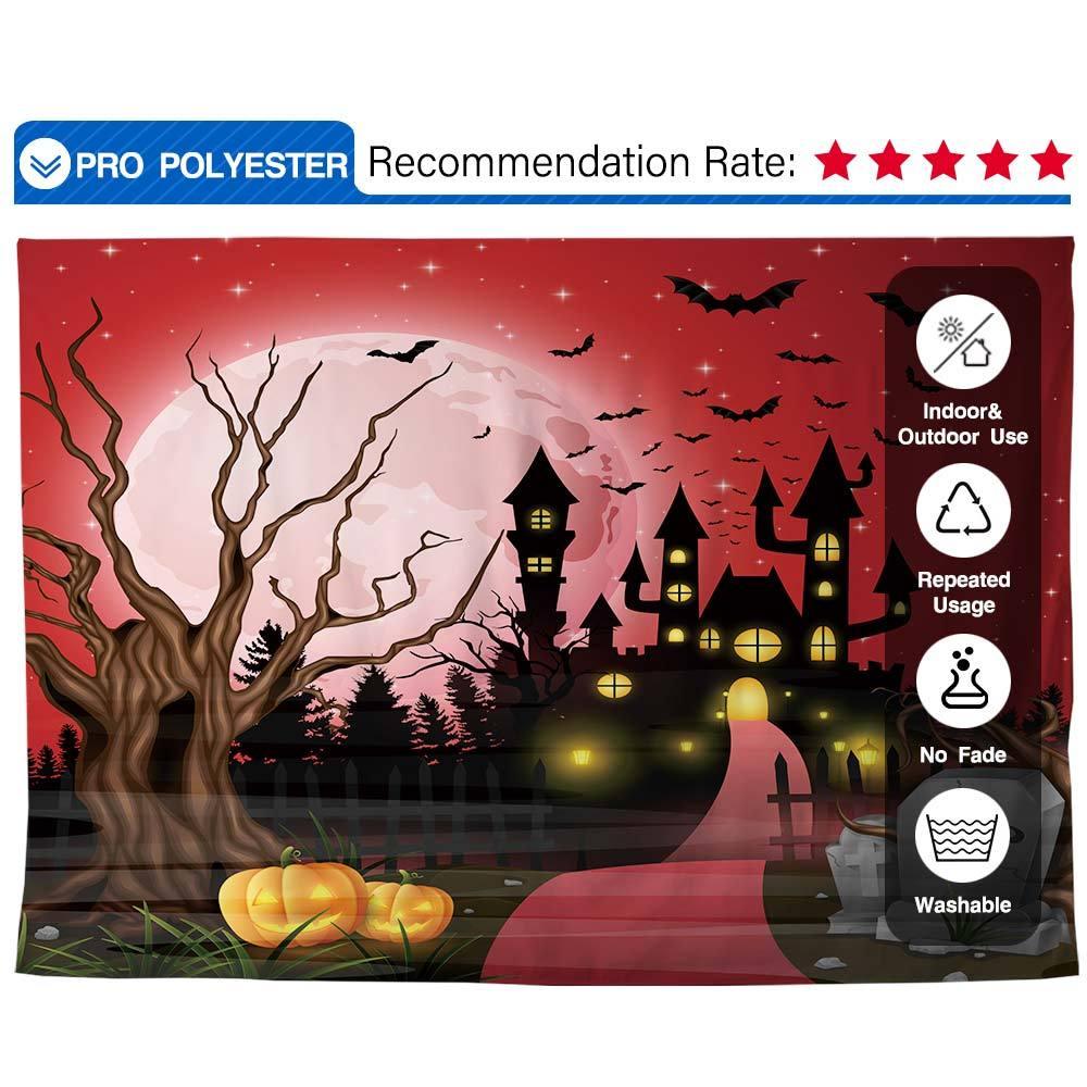 Allenjoy Halloween Scary Castle Pumpkin Red Moon Bat Cemetery Backdrop - Allenjoystudio