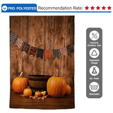 Allenjoy String of Flags Decor on Board Pumpkin Wooden Floor Backdrop - Allenjoystudio