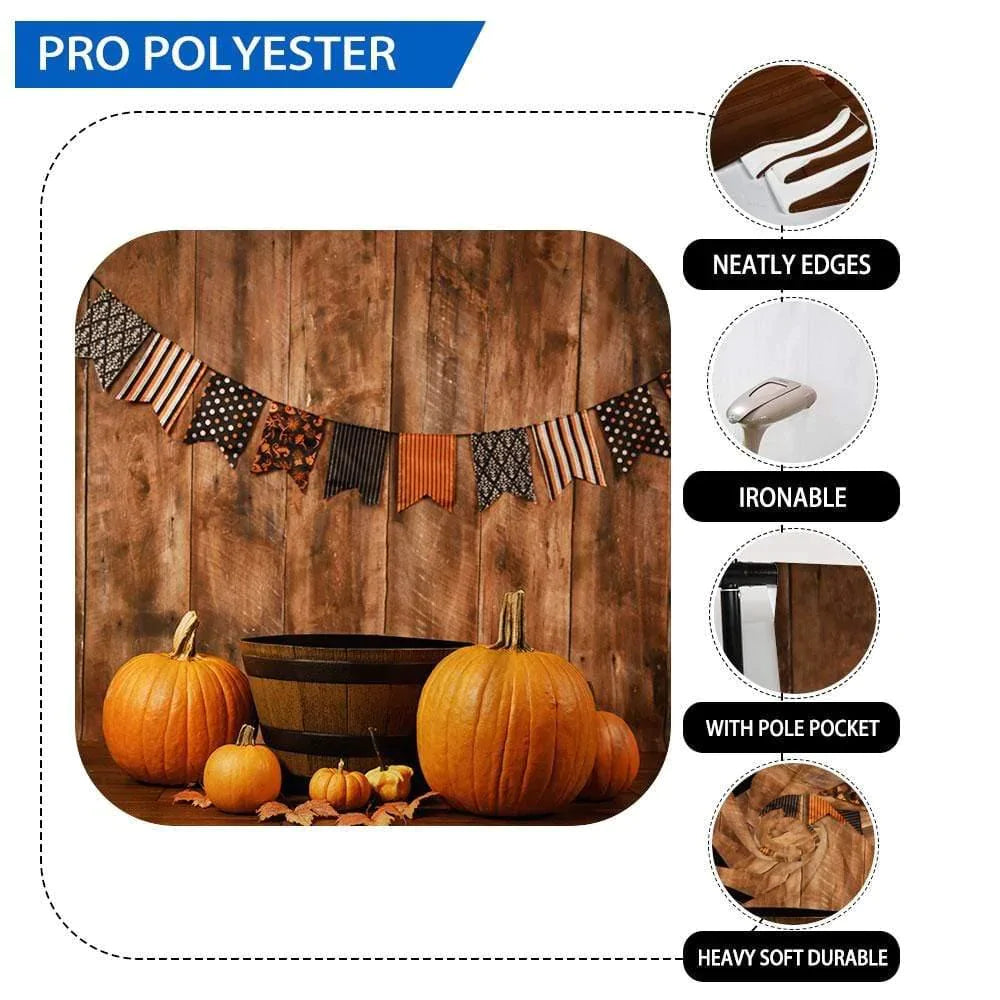 Allenjoy String of Flags Decor on Board Pumpkin Wooden Floor Backdrop - Allenjoystudio