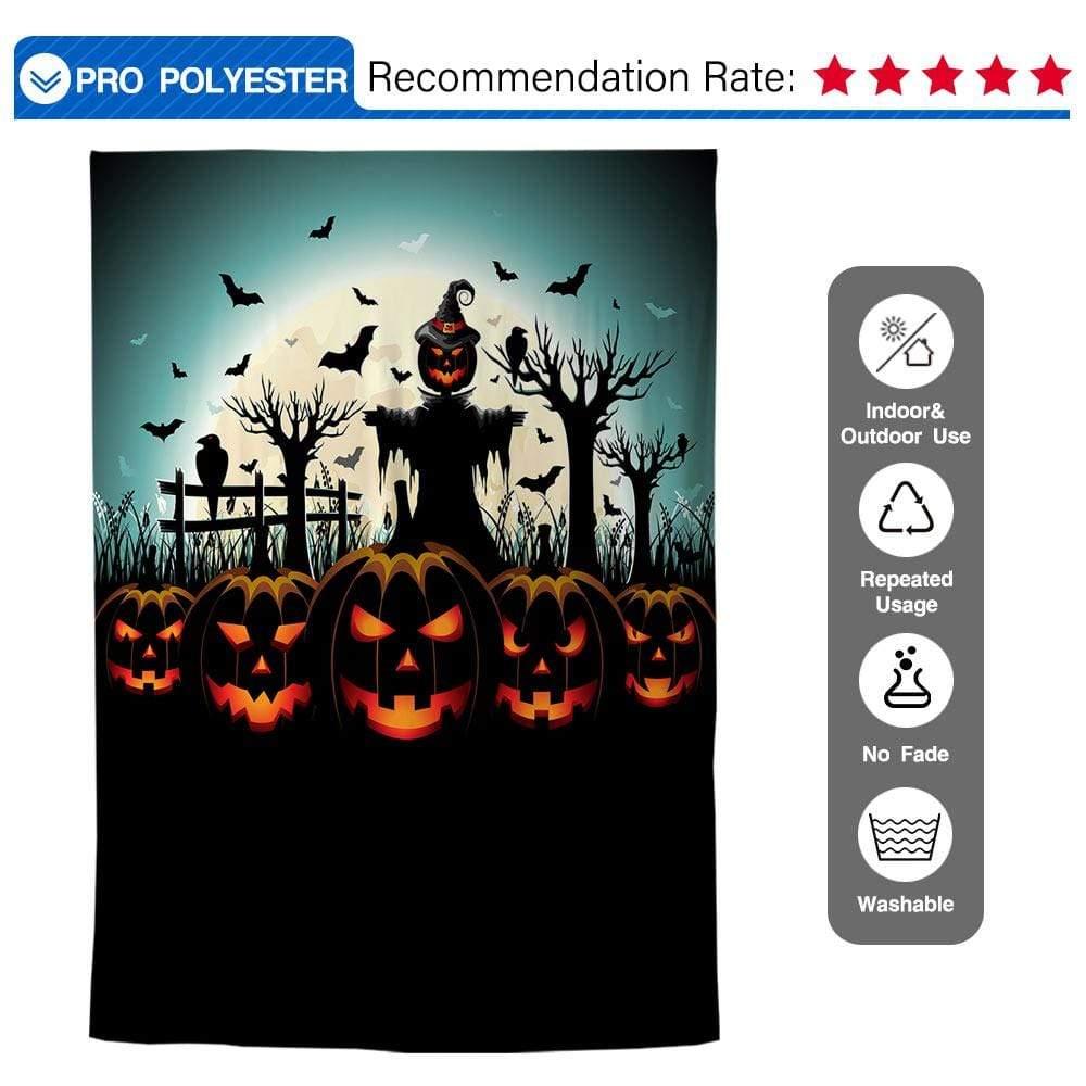 Allenjoy Halloween Pumpkin Lantern Scarecrow Bats Raven Night Moon Backdrop - Allenjoystudio