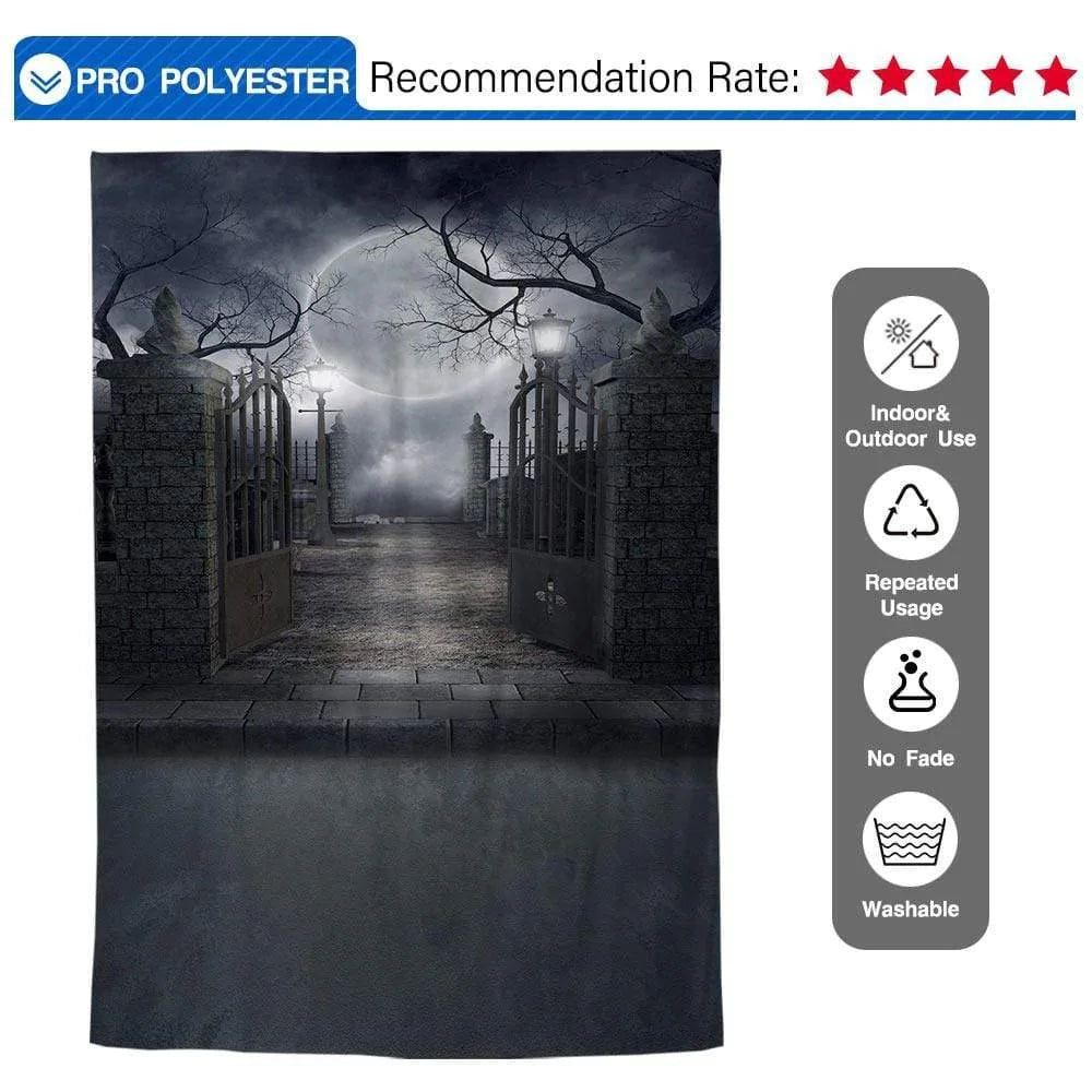 Allenjoy Halloween Gloomy Moon In front of the Cemetery Gate Backdrop - Allenjoystudio
