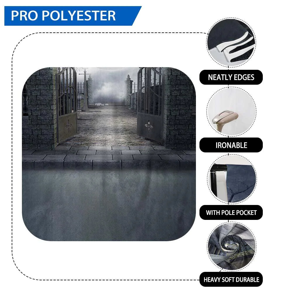 Allenjoy Halloween Gloomy Moon In front of the Cemetery Gate Backdrop - Allenjoystudio