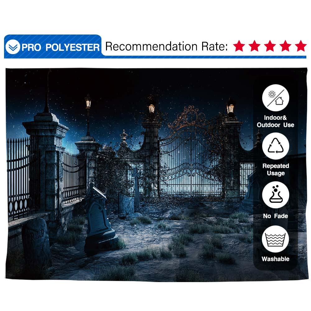 Allenjoy Halloween Cemetry Fence Gate Scary Night Backdrop - Allenjoystudio