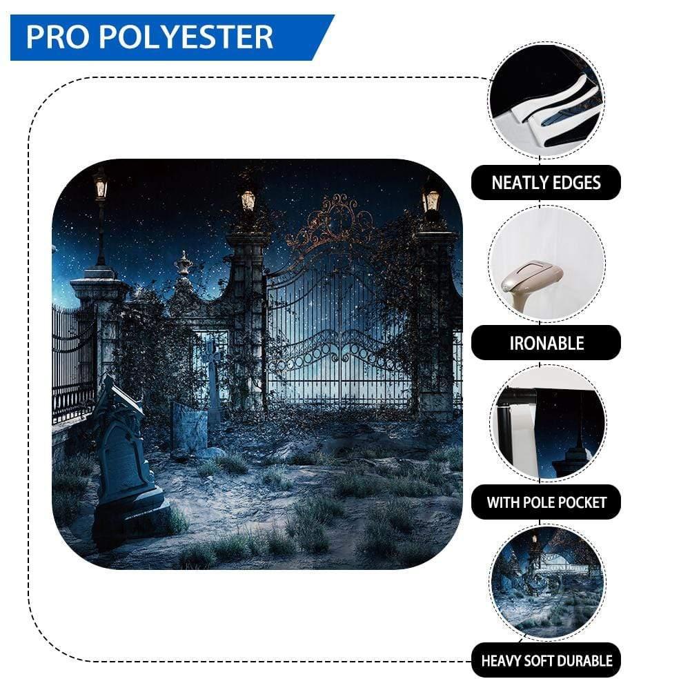 Allenjoy Halloween Cemetry Fence Gate Scary Night Backdrop - Allenjoystudio