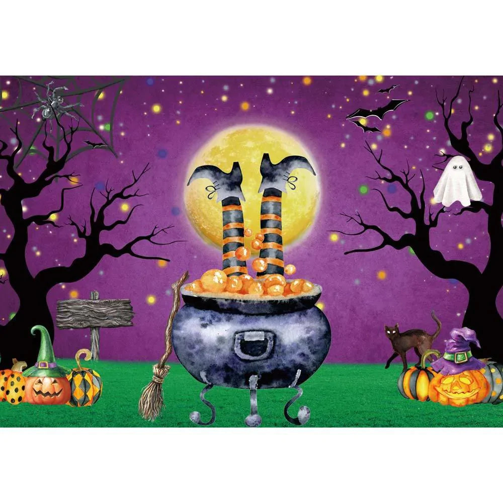 Allenjoy Halloween Magic Witch Wizard Pumkin Purple Backdrop for Kids - Allenjoystudio
