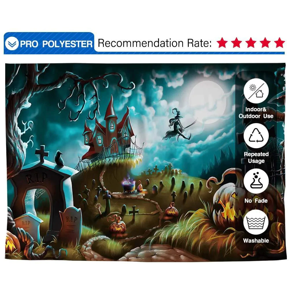 Allenjoy Halloween Night Moon Witch Graveyard Photography Backdrop - Allenjoystudio