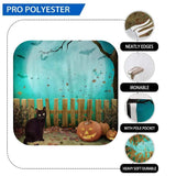 Allenjoy Halloween Pumpkin Black Cat Bats Night Sky Full Moon Green Backdrop - Allenjoystudio