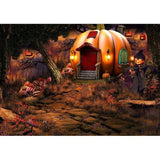 Allenjoy Halloween  Backdrop Pumpkin Witch House In Fairy Forest