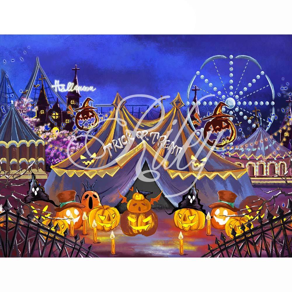 Allenjoy Halloween Trick or Treat Playground Backdrop Hand-Painted Pumkin for Children - Allenjoystudio
