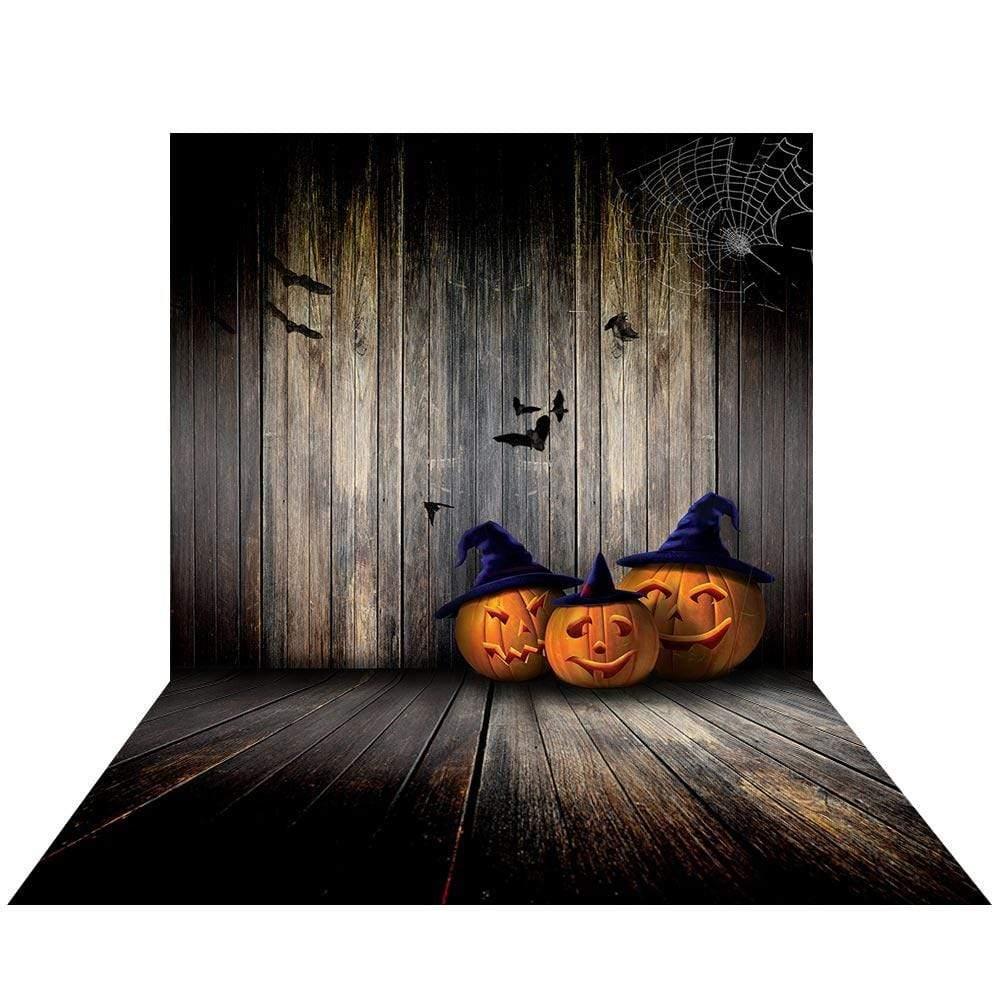 Allenjoy Halloween Pumpkin Bats Spider Webs Wooden Backdrop for kids - Allenjoystudio
