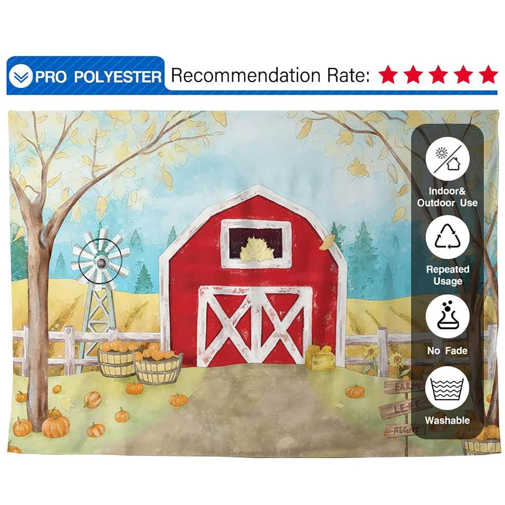 Allenjoy Hand Painted Farm Red House Pumkin Maple Leaves for Thanksgiving day Autumn - Allenjoystudio