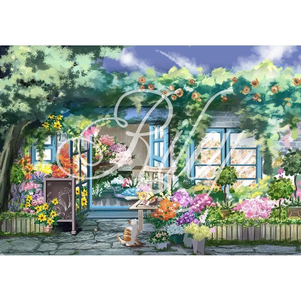 Allenjoy Hand Painted House Tree Cat Summer Flower Background - Allenjoystudio