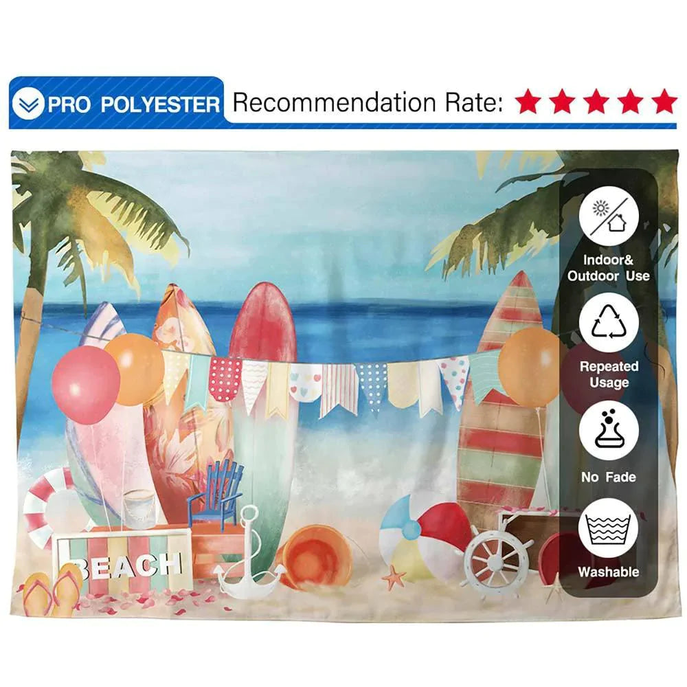 Allenjoy Hand Painted Summer Sand Beach Coconut Tree Surfboard for Children Photobooth - Allenjoystudio