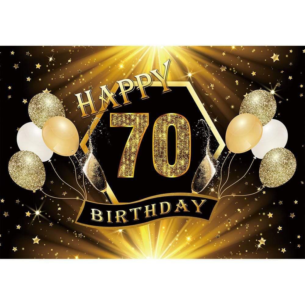 Allenjoy Happy 70th Bithday Golden Little Star Balloon Backdrop - Allenjoystudio