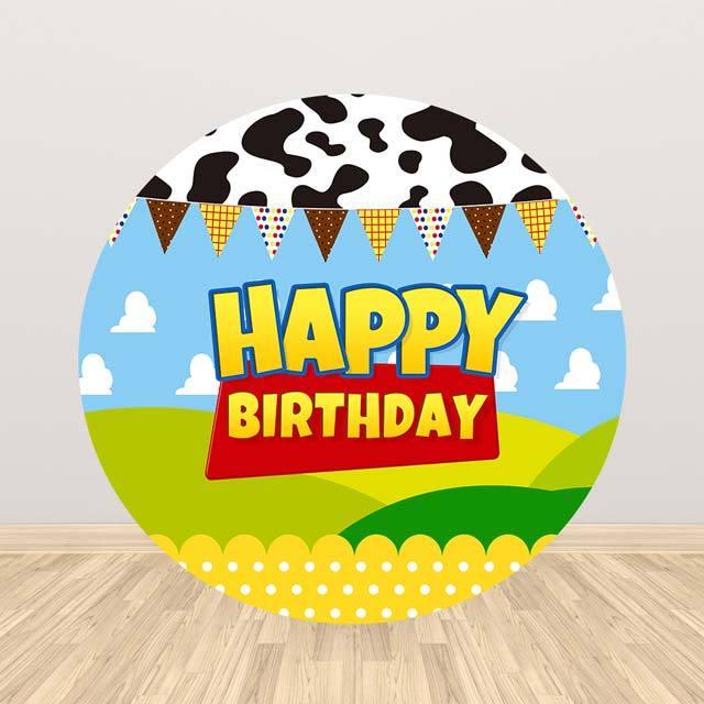 Allenjoy Happy Birthday Cartoon Round Backdrop - Allenjoystudio