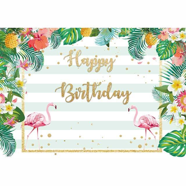 Allenjoy Happy Birthday Flamingo Mint Stripes Backdrop - Allenjoystudio