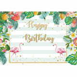 Allenjoy Happy Birthday Flamingo Mint Stripes Backdrop