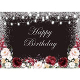 Allenjoy Happy Birthday Floral Sliver Bokeh Light Backdrop for Lady