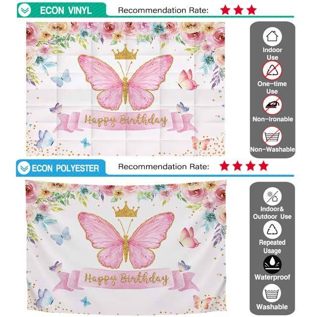 Allenjoy Happy Birthday Pink Flower and Butterfly Backdrop - Allenjoystudio