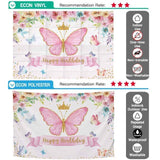 Allenjoy Happy Birthday Pink Flower and Butterfly Backdrop - Allenjoystudio