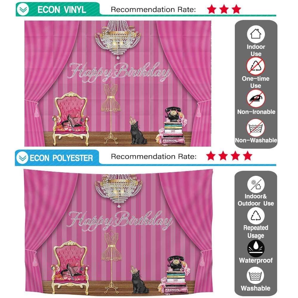 Allenjoy Happy Birthday Cute Cat Crystal Light Pink Stirpes Backdrop - Allenjoystudio