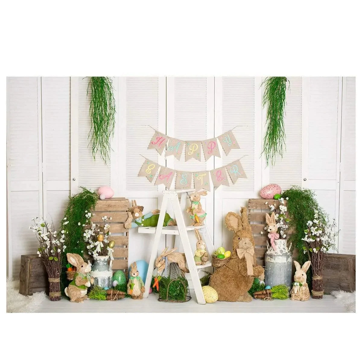 Allenjoy Easter Cute Rabbit White Wooden Door Backdrop for Photography - Allenjoystudio