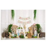 Allenjoy Easter Cute Rabbit White Wooden Door Backdrop for Photography