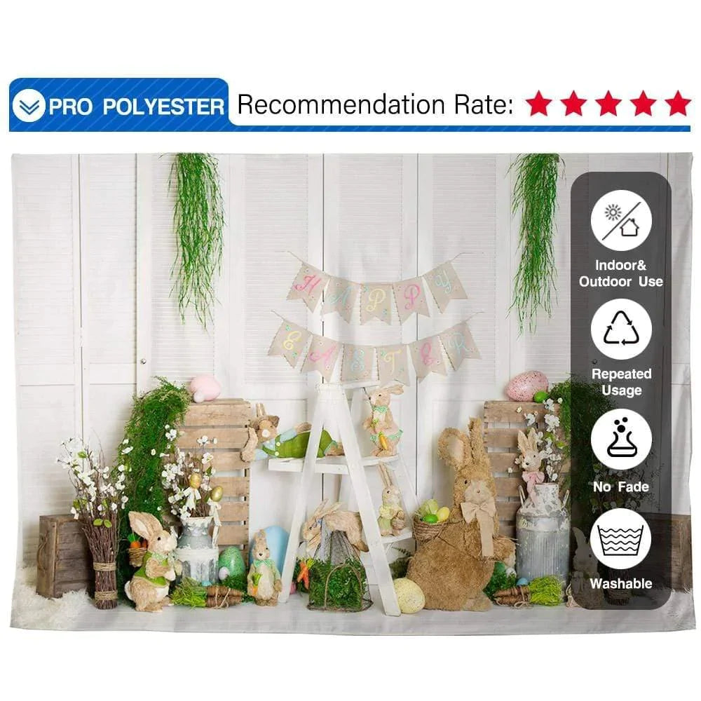 Allenjoy Easter Cute Rabbit White Wooden Door Backdrop for Photography - Allenjoystudio