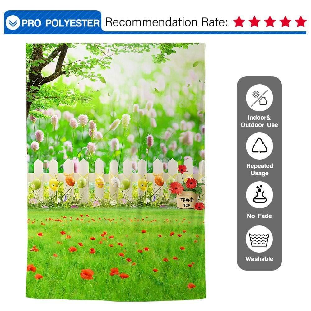 Allenjoy Easter Eggs Setaria Viridis White Fence Outdoor Backdrop - Allenjoystudio
