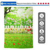 Allenjoy Easter Eggs Setaria Viridis White Fence Outdoor Backdrop - Allenjoystudio