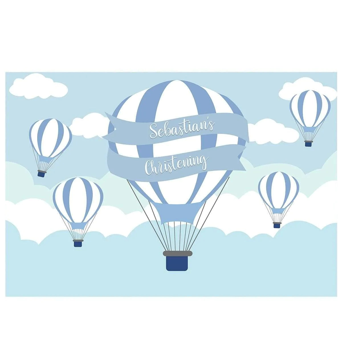 Allenjoy Baptism Backdrop with Hot Air Balloon Blue Ribbon Clould Sky - Allenjoystudio